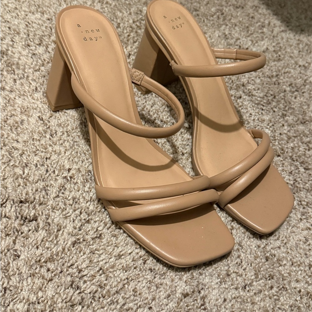 A New Day Women's Beige Strappy Block Heels